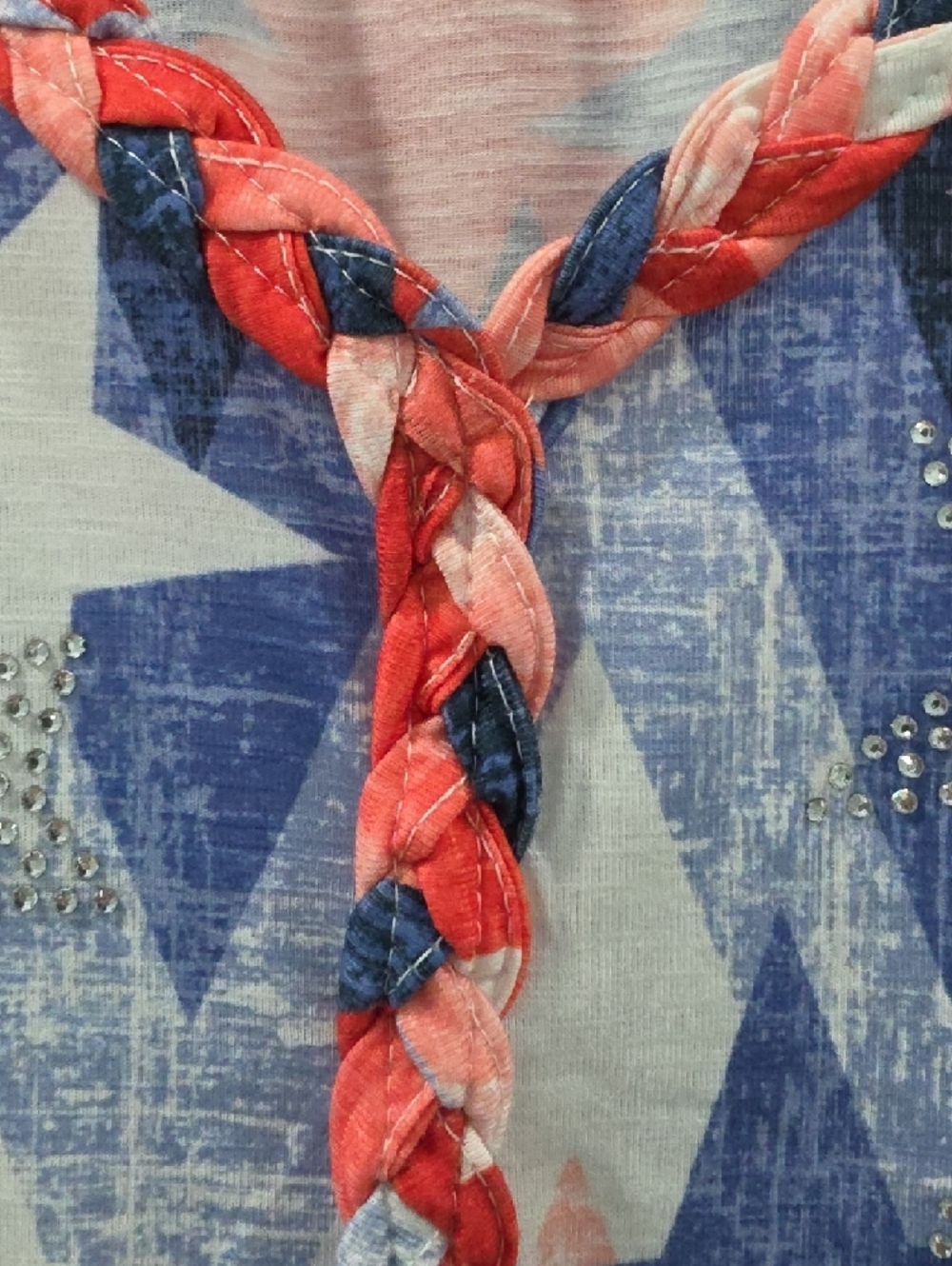 Patriotic Red, White & Blue Star Print V-Neck Top Wear 7/4 Or Any America 250! - Picture 3 of 4